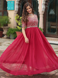 Outstanding Pink Embroidered Georgette Function Wear Gown