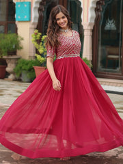 Outstanding Pink Embroidered Georgette Function Wear Gown