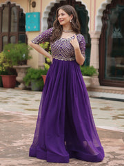 Wonderful Purple Embroidered Georgette Wedding Wear Gown