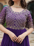 Wonderful Purple Embroidered Georgette Wedding Wear Gown