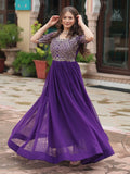Wonderful Purple Embroidered Georgette Wedding Wear Gown