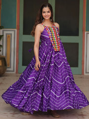 Incredible Purple Leheriya Printed Chinon Navratri Wear Gown