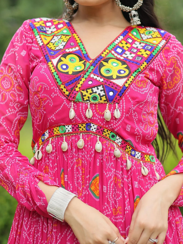 Adorable Pink Color Bandhani Printed Georgette Navratri Wear Gown