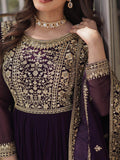Alluring Wine Zari Work Georgette Festive Wear Gown With Dupatta