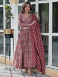 Adorable Maroon Printed Cotton Festive Wear Anarkali Suit With Dupatta