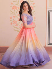 Awesome Lavender Pearl Work Organza Event Wear Gown