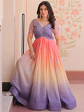 Awesome Lavender Pearl Work Organza Event Wear Gown