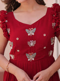 Astounding Red Multi Thread Embroidery Georgette Festive Wear Gown