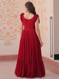 Astounding Red Multi Thread Embroidery Georgette Festive Wear Gown