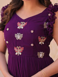 Dazzling Purple Multi Thread Embroidery Georgette Event Wear Gown