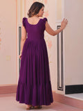 Dazzling Purple Multi Thread Embroidery Georgette Event Wear Gown