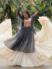 Precious Black Color Mirror Work Cotton Navratri Kurti With Lehenga