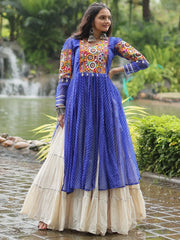 Adorable Blue Mirror Work Cotton Navratri Wear Kurti With Lehenga