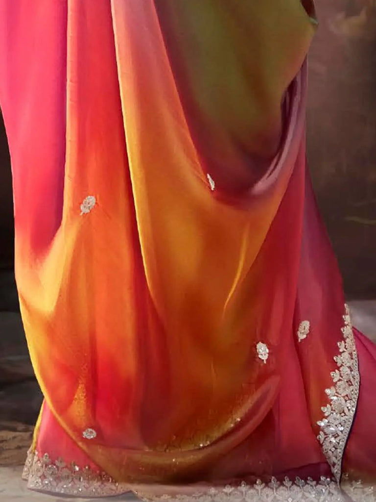 Lovely Multi Color Sequins Organza Festival Wear Saree With Blouse