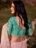Classy Light Pink Sequins Organza Wedding Wear Saree With Blouse