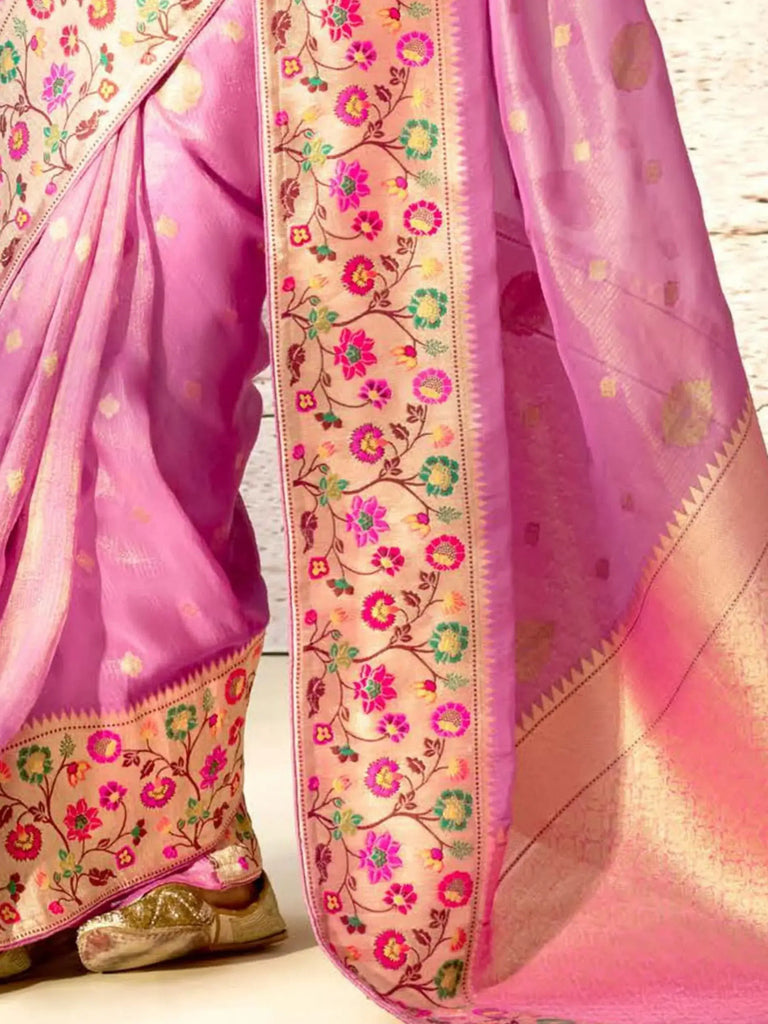 Stunning Purple Zari Weaving Silk Engagement Wear Saree With Blouse