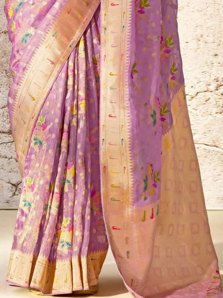 Majestic Lavender Zari Weaving Silk Function Wear Saree With Blouse