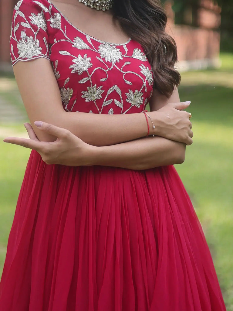Mesmerizing Pink Embroidered Georgette Function Wear Gown
