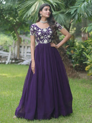 Bewitching Purple Embroidered Georgette Festival Wear Gown