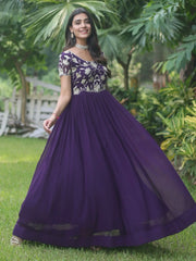 Bewitching Purple Embroidered Georgette Festival Wear Gown