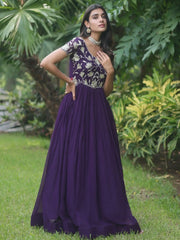 Bewitching Purple Embroidered Georgette Festival Wear Gown