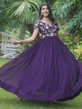 Bewitching Purple Embroidered Georgette Festival Wear Gown