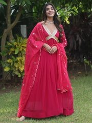 Enchanting Pink Embroidered Georgette Festival Wear Gown