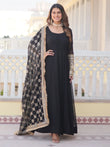 Bewitching Black Georgette Reception Wear Gown With Heavy Dupatta