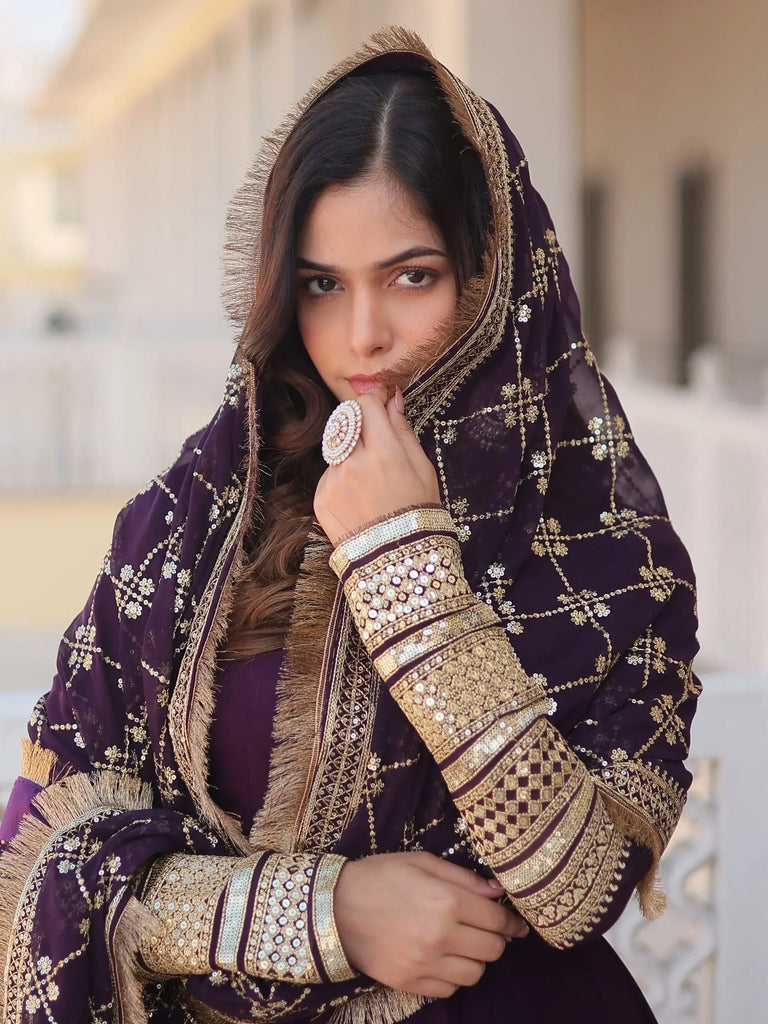 Stunning Purple Georgette Function Wear Gown With Heavy Dupatta