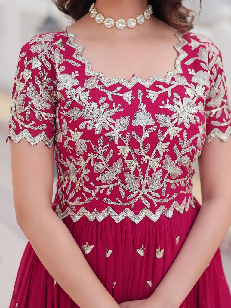 Lovable Rani Pink Embroidered Georgette Sangeet Wear Gown