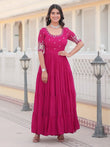 Charming Pink Embroidered Georgette Function Wear Gown