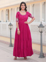 Charming Pink Embroidered Georgette Function Wear Gown