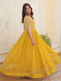 Glamorous Yellow Embroidered Georgette Haldi Wear Gown