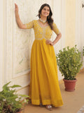 Glamorous Yellow Embroidered Georgette Haldi Wear Gown
