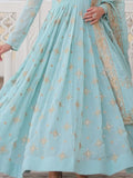 Attractive Sky-Blue Sequins Georgette Reception Wear Anarkali Gown