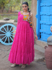 Attractive Pink Bandhani Printed Georgette Navrati Wear Gown