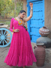 Attractive Pink Bandhani Printed Georgette Navrati Wear Gown