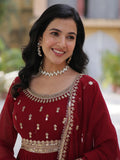 Wonderful Maroon Zari Embroidered Georgette Wedding Wear Gown