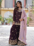 Glamorous Wine Sequins Georgette Festival Wear Sharara Suit