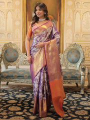 Attractive Purple Zari Weaving Kanjivaram Silk Function Wear Saree