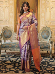 Attractive Purple Zari Weaving Kanjivaram Silk Function Wear Saree
