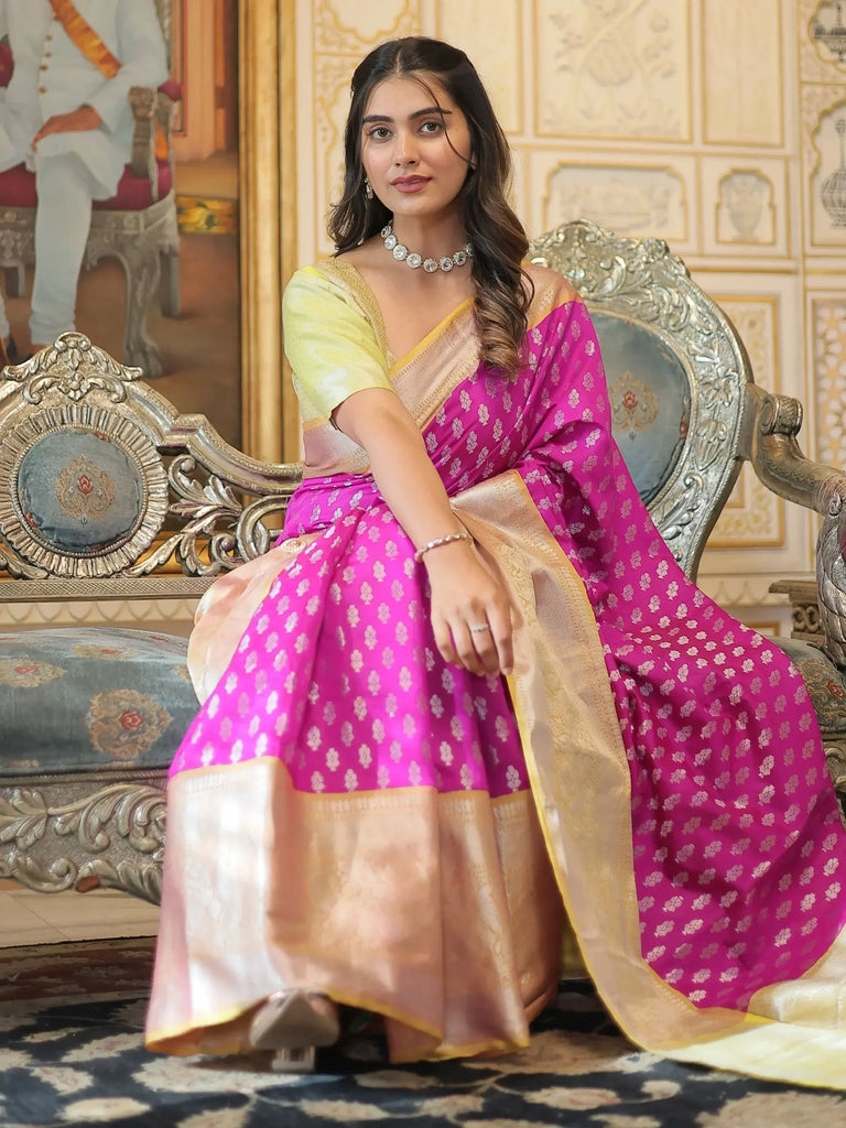 Beautiful Pink Zari Weaving Kanjivaram Silk Festival Wear Saree