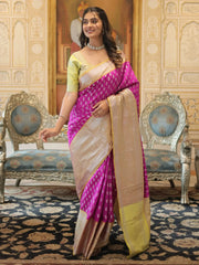 Beautiful Pink Zari Weaving Kanjivaram Silk Festival Wear Saree