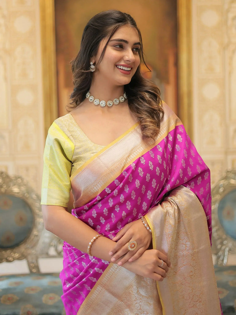 Beautiful Pink Zari Weaving Kanjivaram Silk Festival Wear Saree