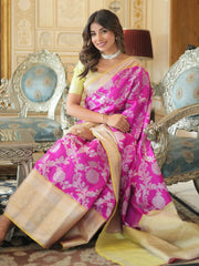 Stunning Rani Pink Zari Weaving Kanjivaram Silk Wedding Wear Saree