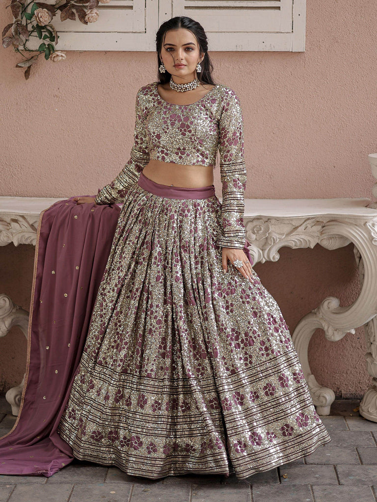 Charming Dusty Purple Sequins Georgette Bridesmaid Lehenga Choli