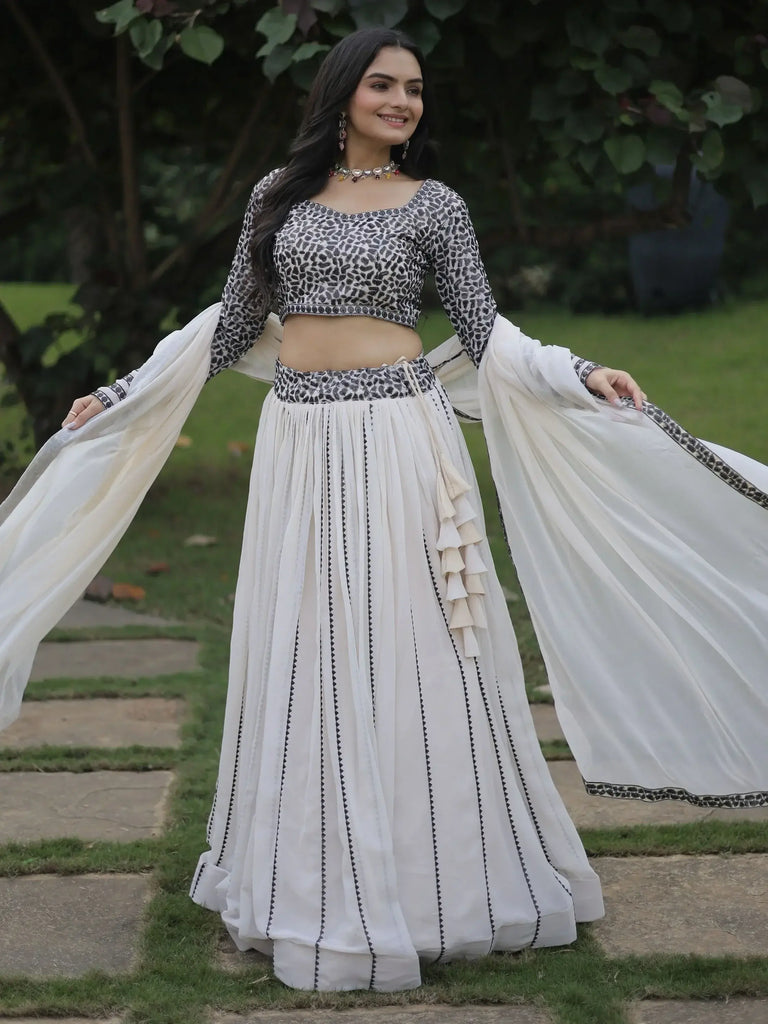 Gorgeous White Sequins Georgette Function Wear Lehenga Choli