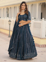 Adorable Navy Blue Sequins Georgette Sangeet Wear Lehenga Choli