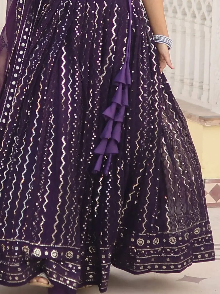 Precious Purple Sequins Georgette Reception Wear Lehenga Choli