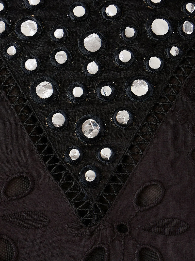 Astonishing Black Cotton Schiffli Embroidery Solid Kurta With Trouser